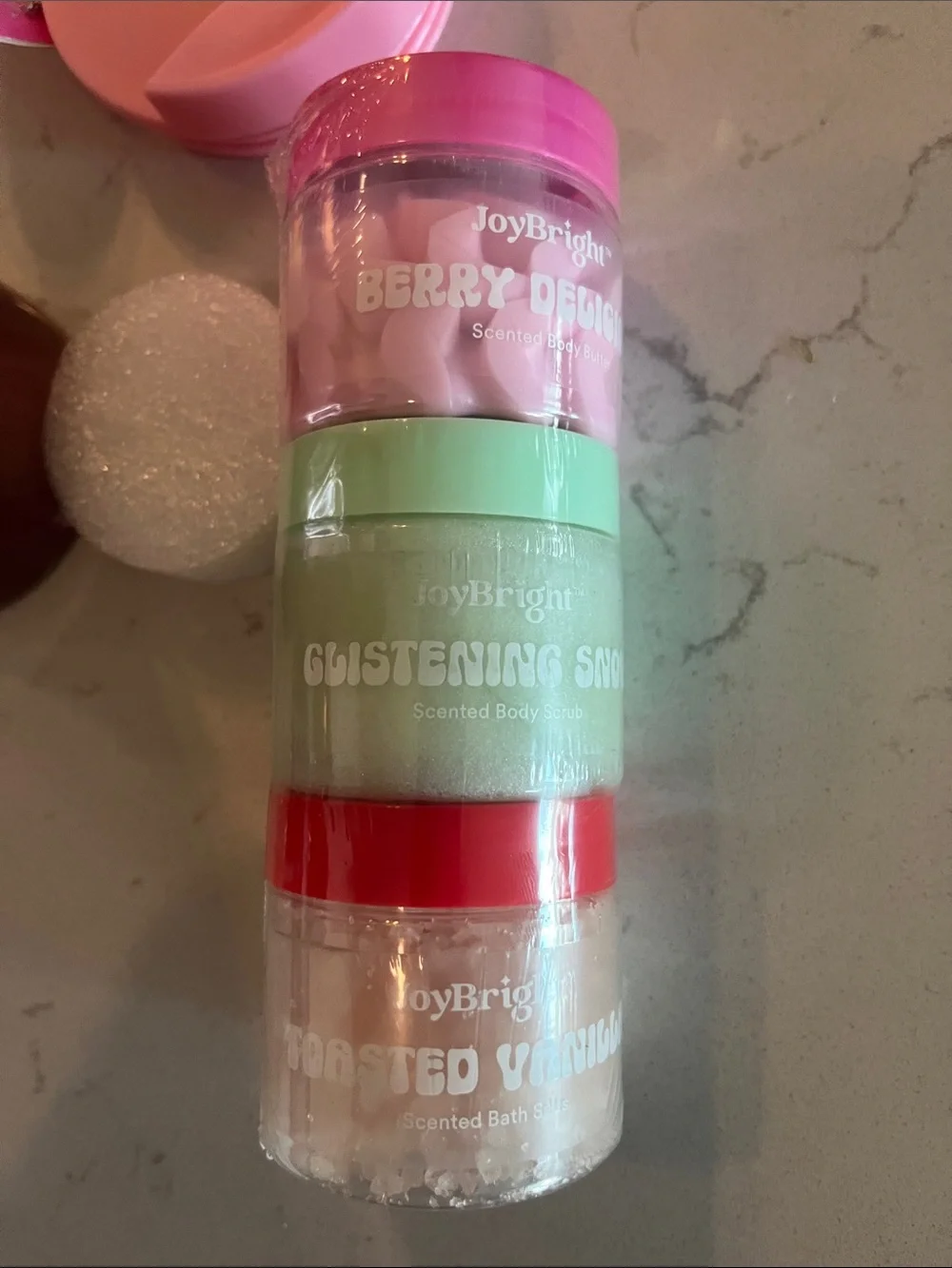 NWT Ulta JoyBright Sweet Sips 4pc Bath & Tumbler Gift Set Rose Gold Pink New
